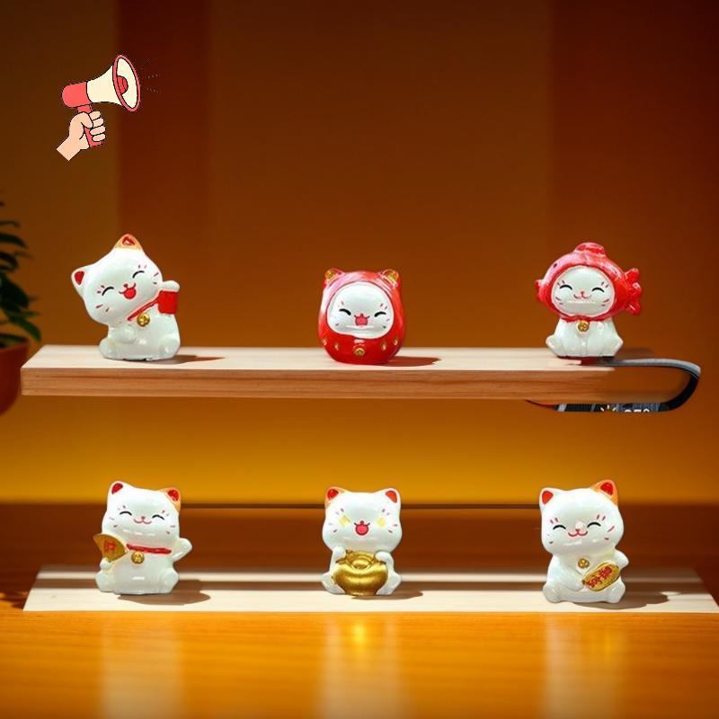 [MZ] 6 ชิ้นตุ๊กตาสัตว์ Luy Cat รุ่นใหม่จีนการ์ตูน Maneki Neko เครื่องประดับ Good Lu ความมั่งคั่งบ้าน