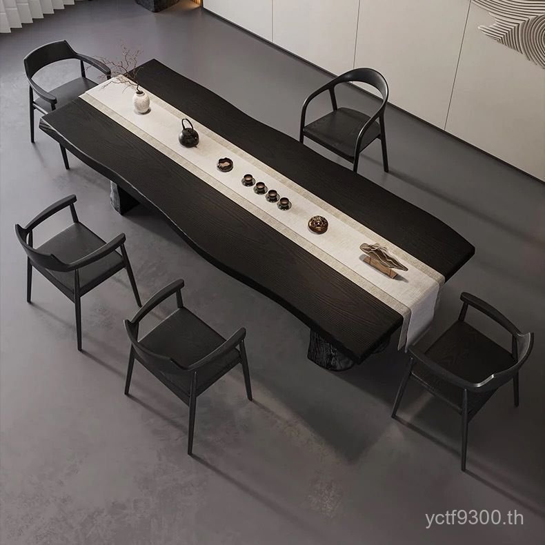 โชคดีฟรีคาร์บอนสีดําไม้เนื้อแข็งขนาดใหญ่คณะกรรมการโต๊ะน้ําชาเก้าอี้รวมกันที่เรียบง่ายกังฟูโต๊ะน้ําชา