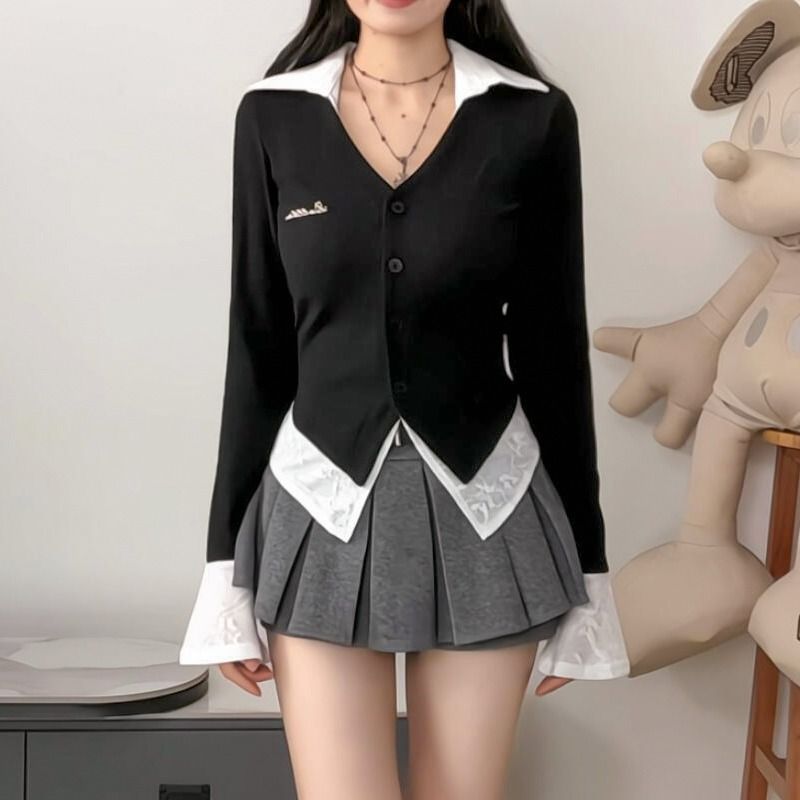 เสื้อกันหนาวบล็อกสีสำหรับผู้หญิง พร้อมคอลูก.Pod และสไตล์กระชับ