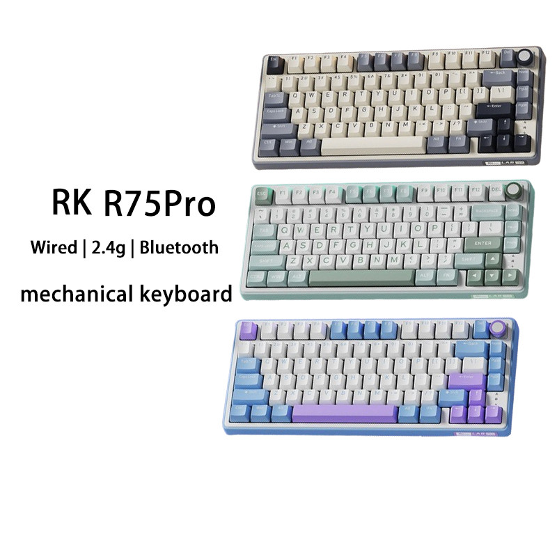 RK R75 pro คีย์บอร์ดไร้สายสามโหมด 75% GASKET โครงสร้าง RGB Light Hot Swappable คีย์บอร์ดเกมแบบกําหนด