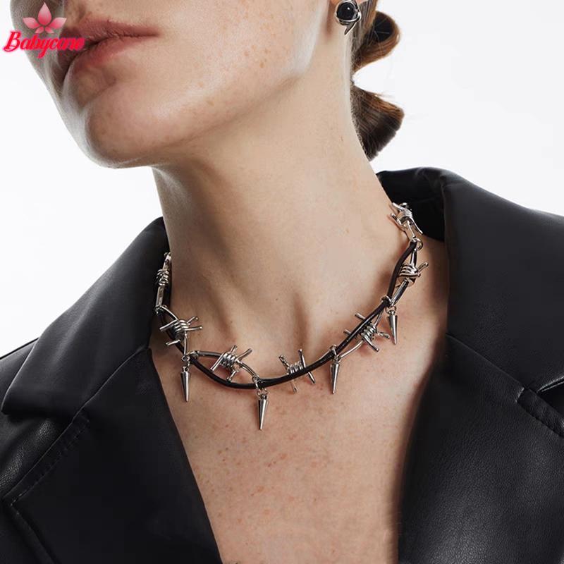 <BYCE-t>PunkโลหะหนามRivet Choker Nelaceสําหรับผู้ชายผู้หญิงGothic Hip Hop Double Layer Clavicle Chain Nelace Y2Kเครื่องประดับอุปกรณ์เสริม