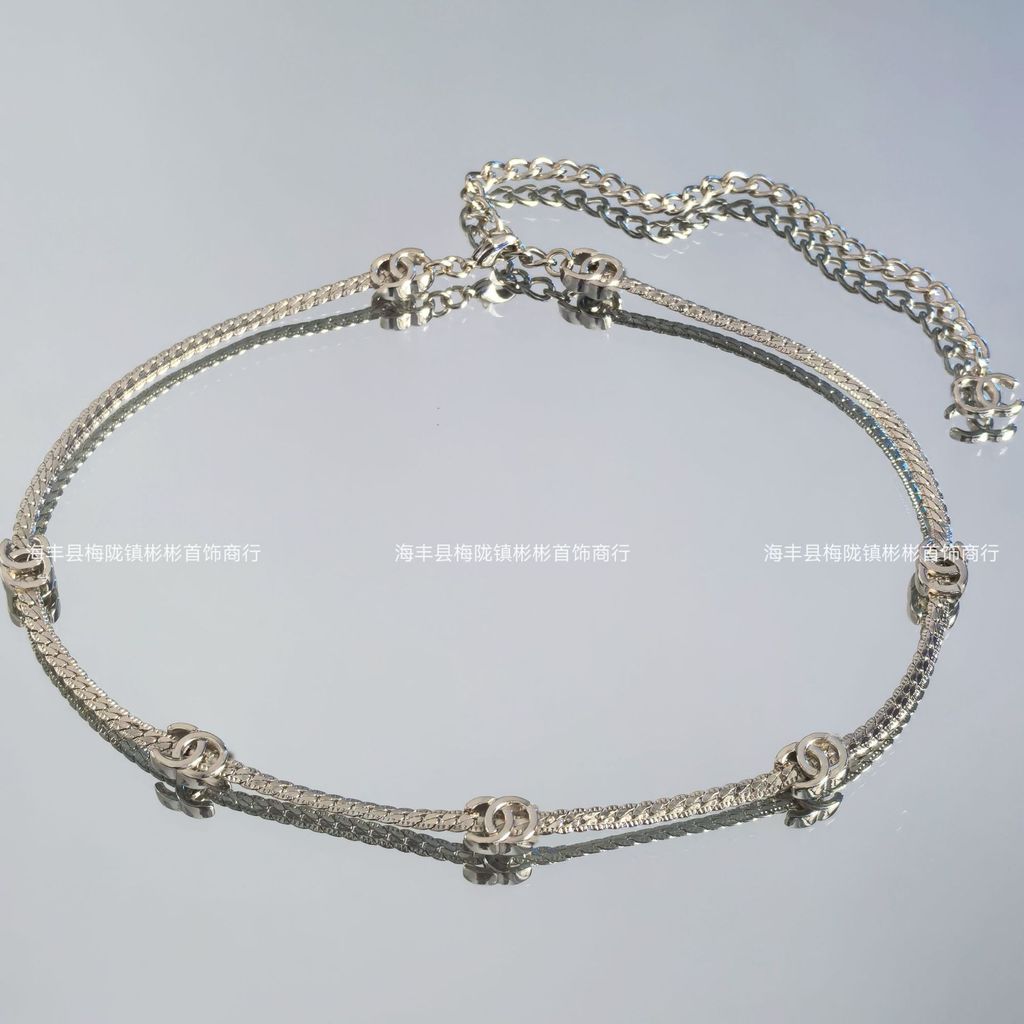 Spot Goods#Chanel Style25V silver  gold5Flower Pair C Snake Bone Chain choker Necklace Light Luxury 