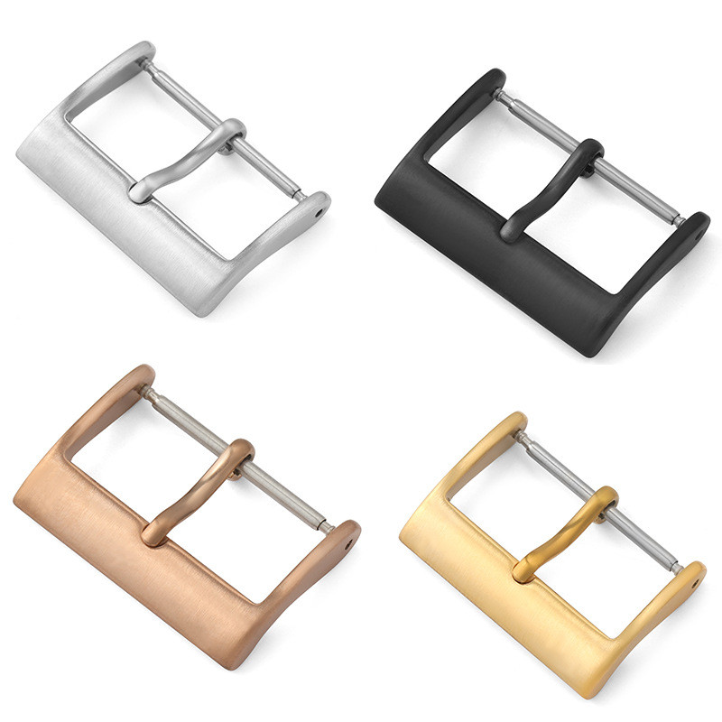 12-22 มม.Matteนาฬิกาหัวเข็มขัด 304 สแตนเลสแปรง Matte Pin Buckle Clasp สําหรับหนังยางซิลิโคนสายนาฬิกาหัวเข็มขัดเปลี่ยนเงินสีดํา Rose Gold