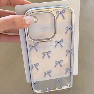 โรแมนติกหวานสีม่วงโบว์คอนต์ เคสIPhone 16 15 11 13 12 14 Pro Max XR 16Plus 7Plus 7 8 Plus 14Plus 15Plus X XS MAX