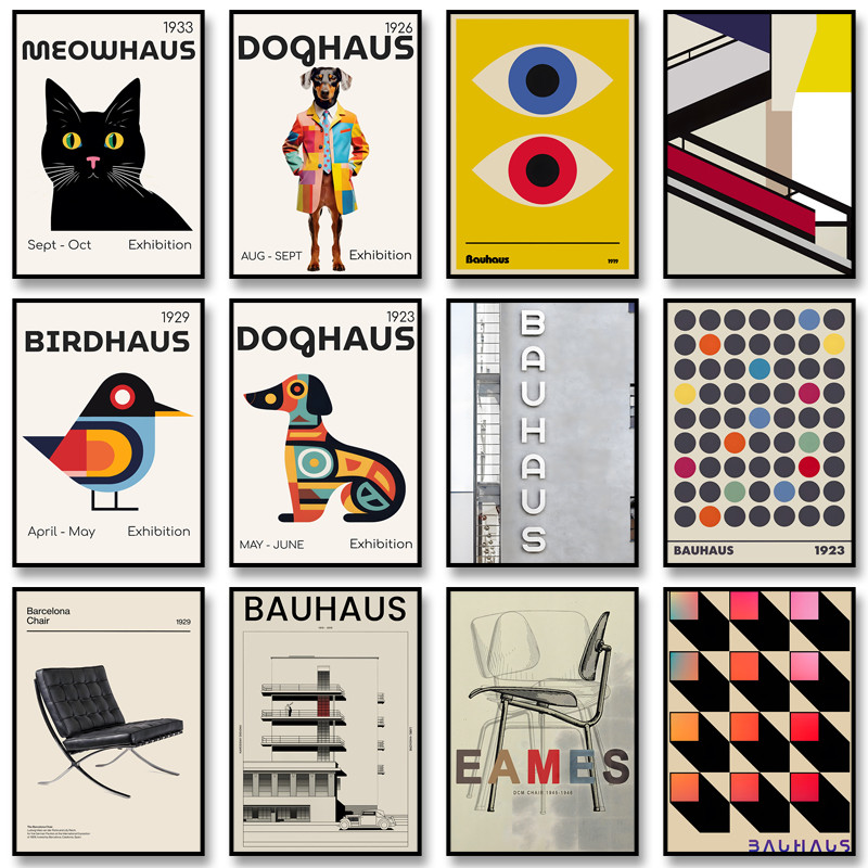 Minimalist Bauhaus เก้าอี้โปสเตอร์บทคัดย่อภาพวาดผ้าใบ Mid Century โมเดิร์นเรขาคณิตพิมพ์ Wall Art ภาพสําหรับตกแต่งบ้าน