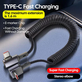 Twitch สปริงแบบพับเก็บได้ USB/ Type C Bend Spring Data Cable 100W ชาร์จเร็วสุด Dual Type-C สายชาร์จมือถือ