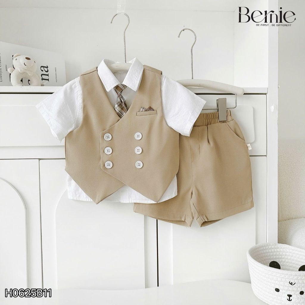 5CT เสื้อกั๊ก PRINCE ปุ่มสีขาว ชุดสําหรับเด็กทารกวันเกิด 1 ถึง 7 ปี BERNIE H0625B11