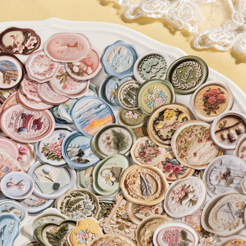 Journal GO 30 ชิ้นนูนขี้ผึ้งซีลสติกเกอร์สําหรับ Collage Junk Journal สมุดภาพตกแต่งหัตถกรรมการ์ดทํา Envelop ซีล
