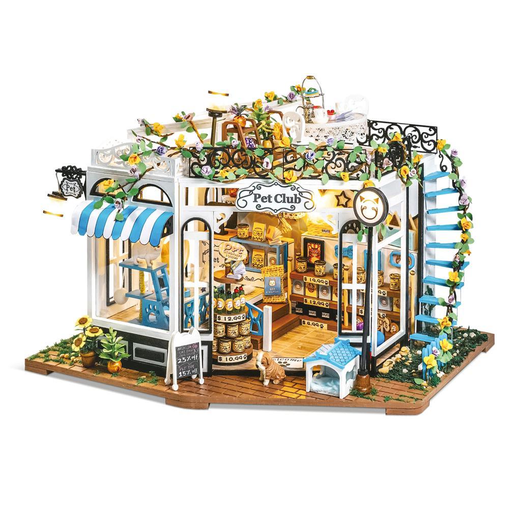 Bacony Mini Pet Shop Model Kit ตุ๊กตาทํามือพร้อมไฟ 3D Puzzle Building Set สําหรับผู้ใหญ่สะสม Miniatu
