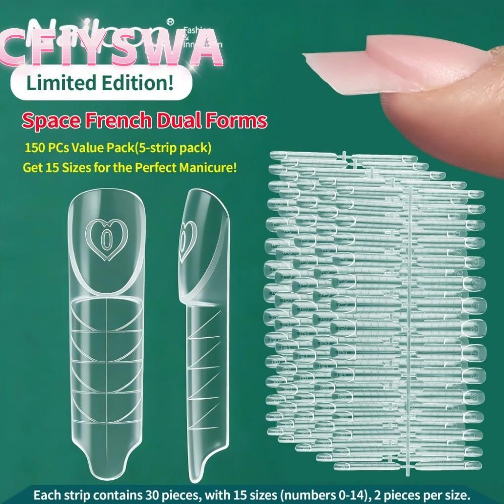 CFIYSWA 75/150 ชิ้นต่อเล็บ, 15 ขนาดโปร่งใสรูปแบบเล็บ,พลาสติกนํากลับมาใช้ใหม่โพลีเจลรูปแบบ Home Salon