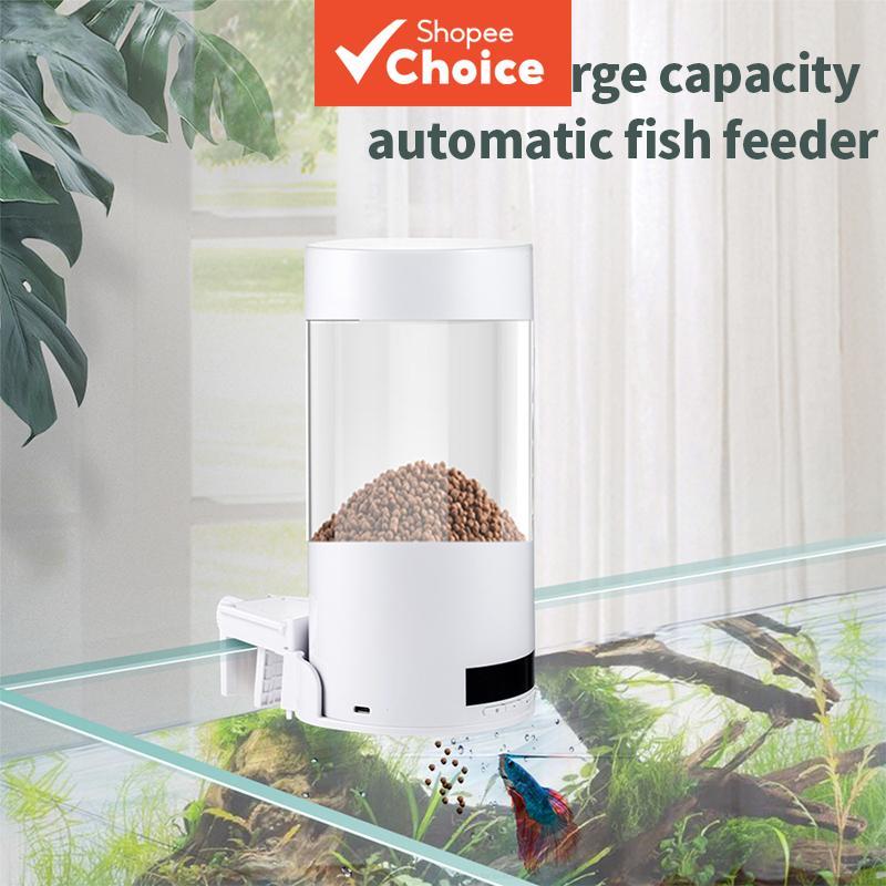 Shyfish รอบสมาร์ท Fish Feeder Dual Power Memory Anti Jam Moisture Proof โปร่งใส Hopper O2