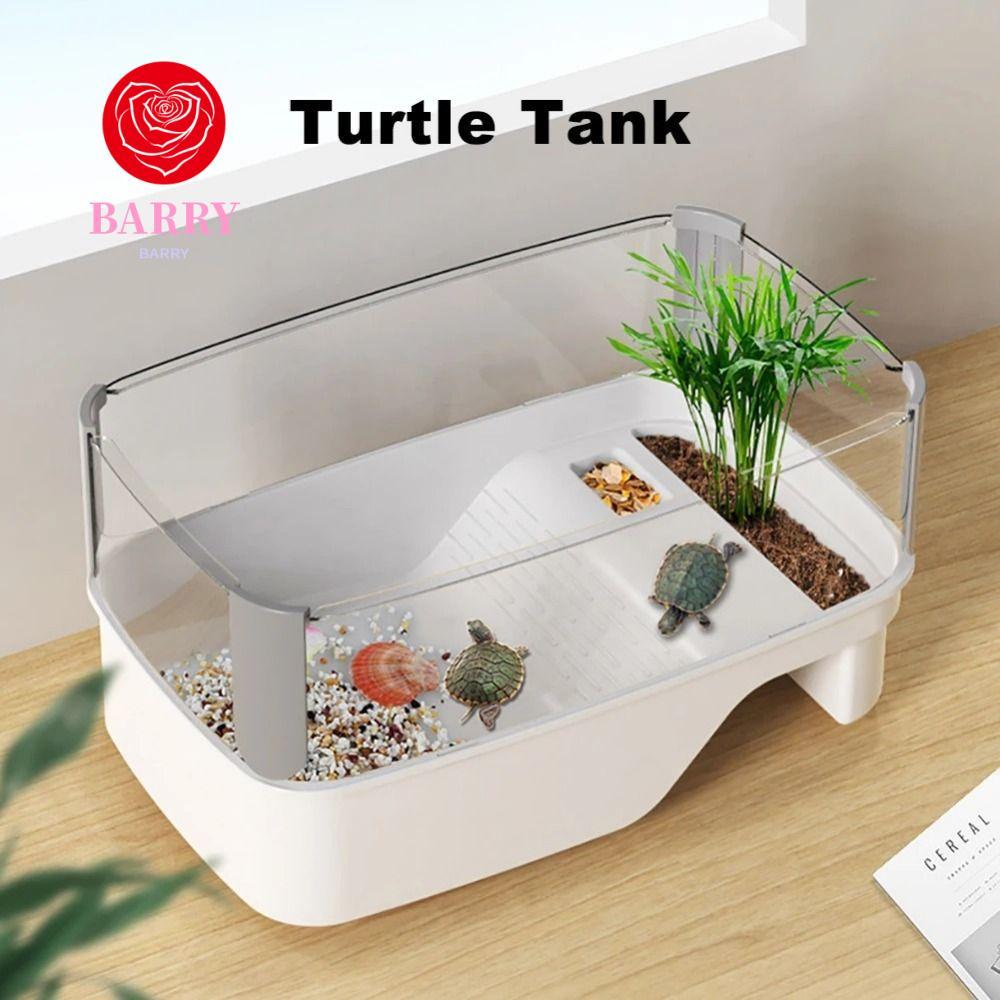 BARRY Turtle Tank, Bask Platform Bottom Drain Turtle House, ทนทาน Multi-function Area รั้วสูง Anti-e