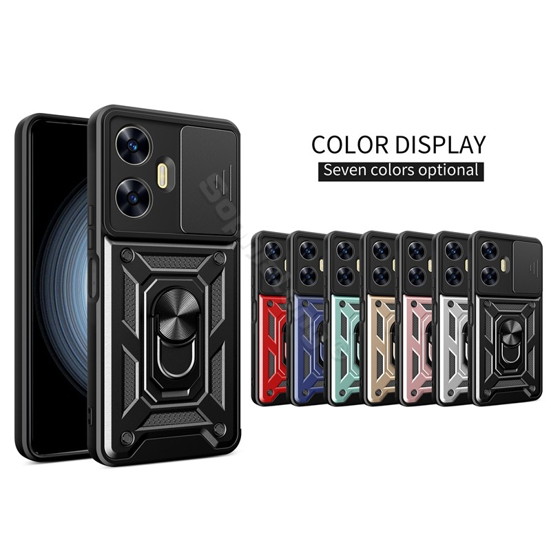 กรณีแฟชั่นสําหรับ Raelme C55 RMX3710 Narzo N55 Hard Push Pull Window Stand ฝาหลังแม่เหล็กพร้อมตัวป้อ