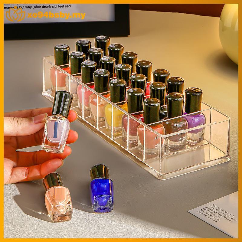 Xo94bsby 8-Slot ผู้ถือเล็บอะคริลิคใสตารางกล่องแต่งหน้าขาตั้งจอแสดงผลสําหรับเครื่องสําอาง MY