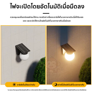 โคมไฟติดผนังโซล่า 0ค่าไฟ สว่างอัตโนมัติเซ็นเซอร์ IP65 ติดตั้งง่าย ใช้กลางแจ้งสวนประตูบ้าน ทนทาน