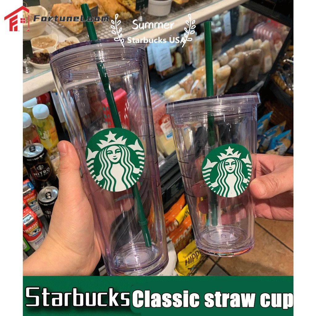 【เก็บเงินปลายD】 【ลดล้างสต็อก!!!】แก้วสตาร์บัคส์ใสพร้อมหลอด 710 มล. ดีไซน์เรียบง่าย ทันสมัย พกพาสะดวก สีเขียว 【FortuneLoom】