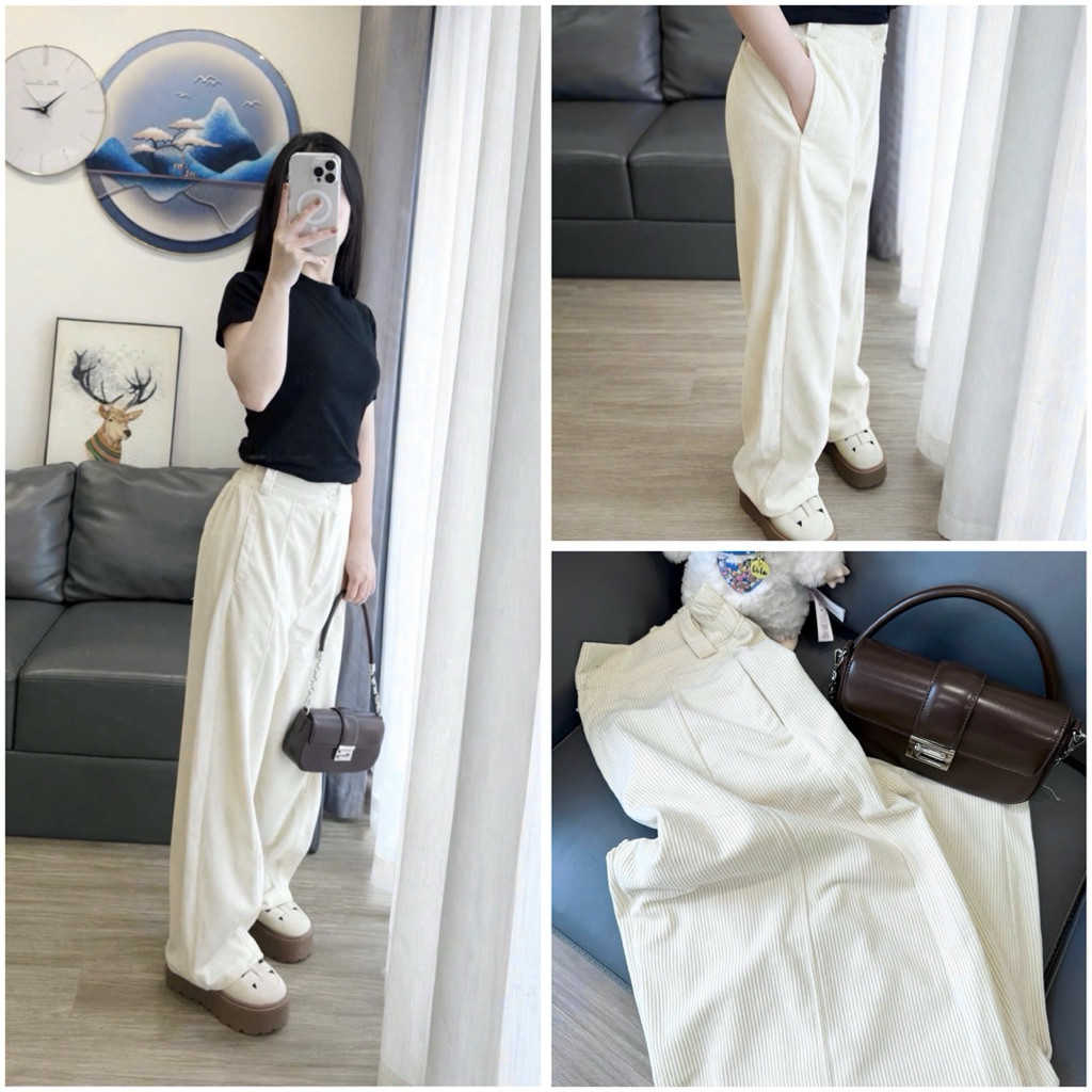 Quan099- กางเกงขายาวสีเบจยาว 90 ซม. แฟชั่นสตรี Mai Linh