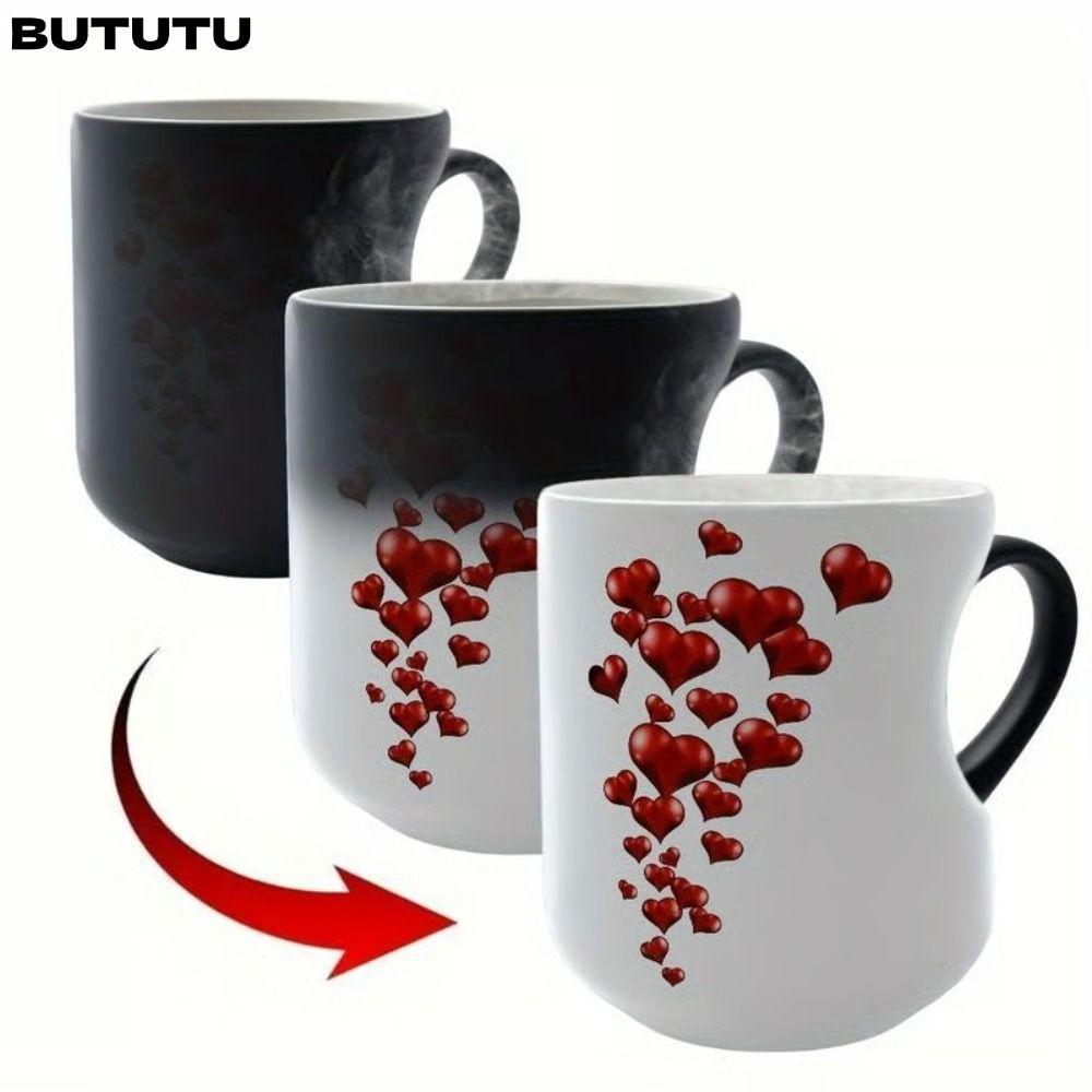 ถ้วยกาแฟ บูทูต เปิดเผยเทอร์โมโครมิก แก้วเปลี่ยนสี 11ออนซ์ แก้วกาแฟรูปหัวใจเซรามิกสร้างสรรค์สําหรับบ้าน&สํานักงาน