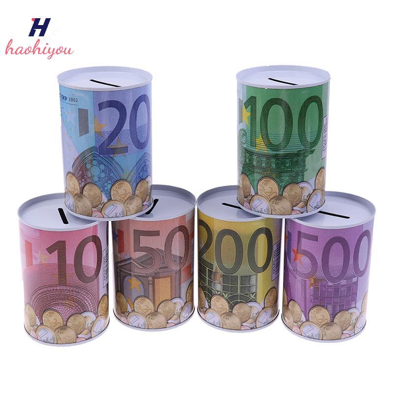 <haohiyou> Euro Dollar Money Box Safe กระบอก Piggy Bank Bank Bank Banks สําหรับเหรียญเงินฝากกล่อง Ni