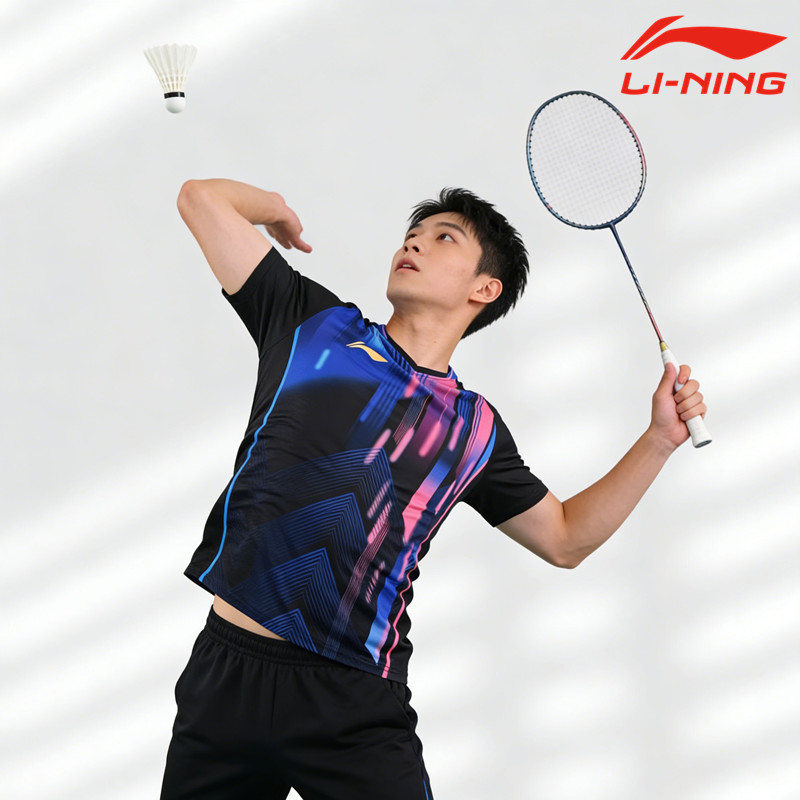 LI NING เสื้อกีฬาแบดมินตันแขนสั้น ระบายอากาศได้ดี แบบแห้งเร็ว สําหรับผู้ชาย และผู้หญิง