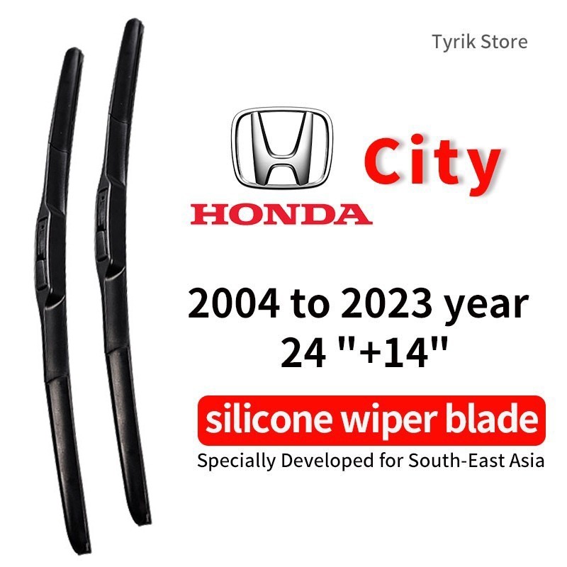 Honda City wiper blade ชุด/คู่ใบปัดน้ำฝน สำหรับปี 2004-2023 แบบซิลิโคน ใบปัดน้ำฝนแบบโค้ง (banana type) กระจกหน้ารถ