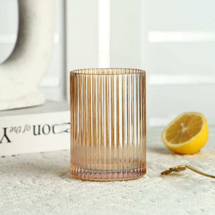 Aesthetic Simple Stripe Glass Cup Juice Coffee - สีน้ําตาล, 360ml by Fusion part