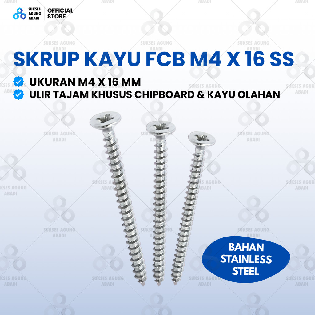 สกรูไม้ Chipboard FCB M4 x 16 SS / สกรู FCB / สกรูไม้