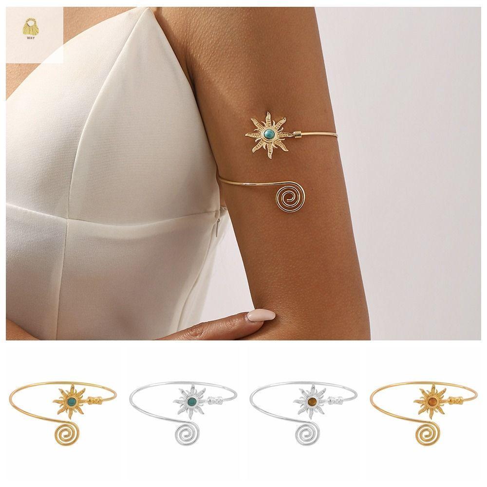WAY Arm Cuff, Alloy Twist Line Cuff กําไลข้อมือสําหรับผู้หญิง, Simple Sun ยุ้ย Turquoise Wide Open A