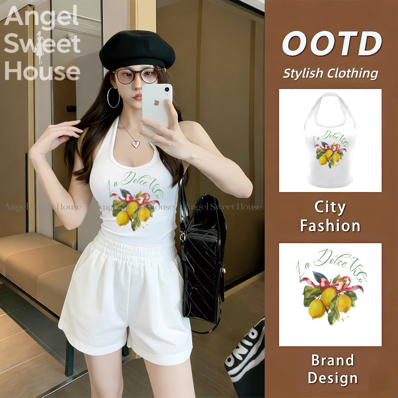 (จัดส่งตลอด 24 ชั่วโมง）Angle Official วัสดุผ้าฝ้ายแท้ เสื้อกั๊กเซ็กซี่ เสื้อกั๊กคอฮอลเตอร์ เสื้อกั๊ก