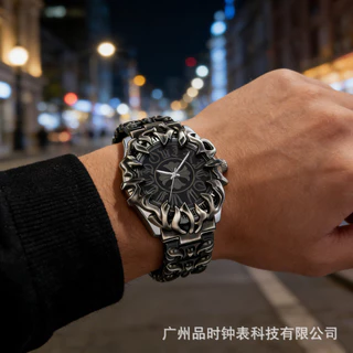PINTIME Millennium Alien Claw นาฬิกาผู้ชาย Vintage Y2K Chrome Iris ดอกไม้สไตล์ยุโรปและอเมริกาแฟชั่นผู้ชายกีฬานาฬิกาควอทซ์ลําลอง