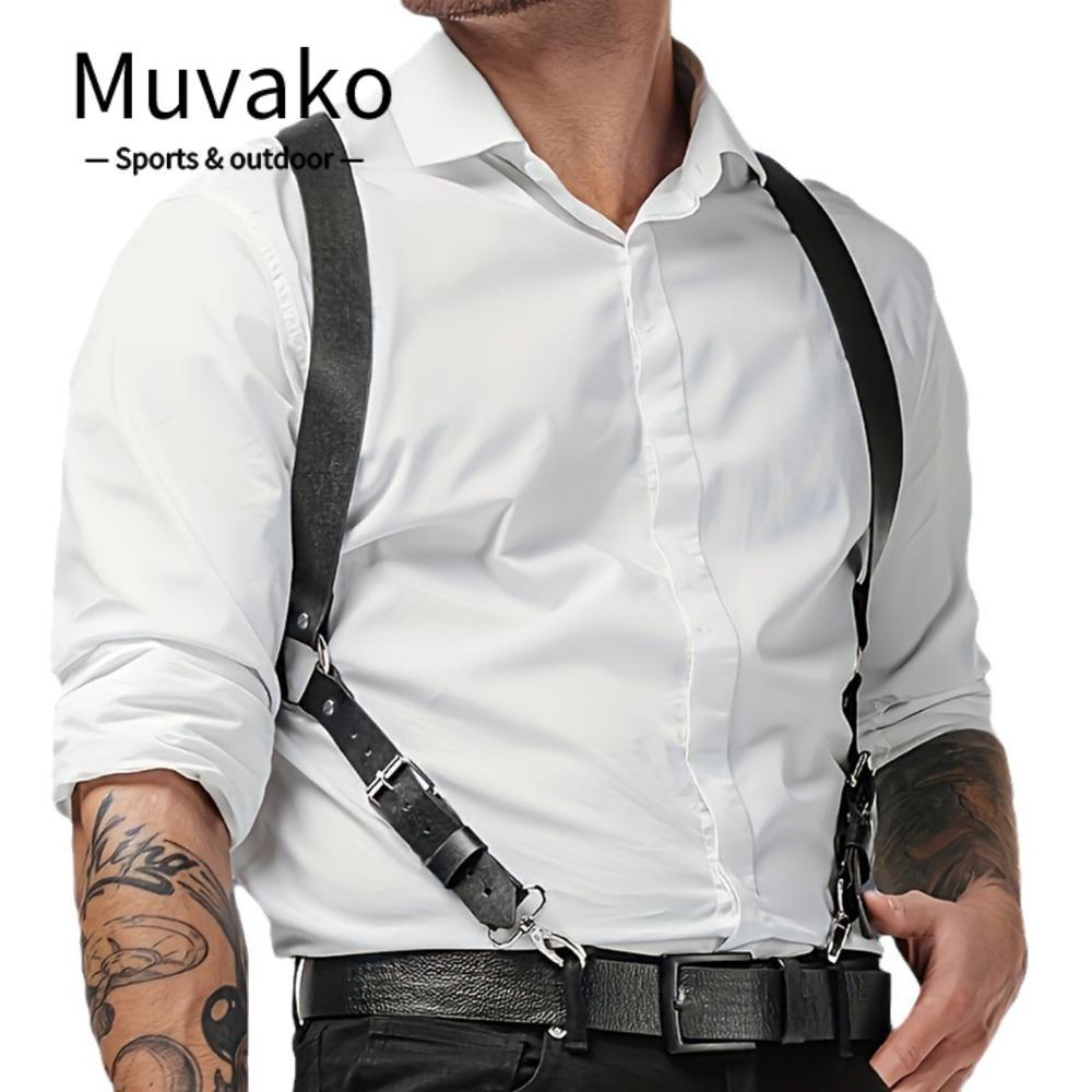 MUVAKO สายเอี๊ยมผู้ชาย พร้อมเข็มขัดคาดเอวหนังวินเทจปรับได้ สำหรับงานหนักและกลางแจ้ง