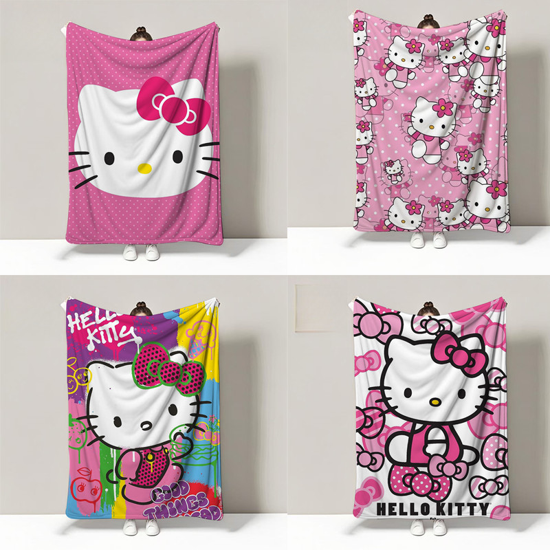 3D พิมพ์ Flannel Hello Kitty KT แมวผ้าห่มขนแกะ Minky Sherpa โยน Cozy อะนิเมะ Gamer ผ้าห่มวันเกิดคริสต์มาสของขวัญ
