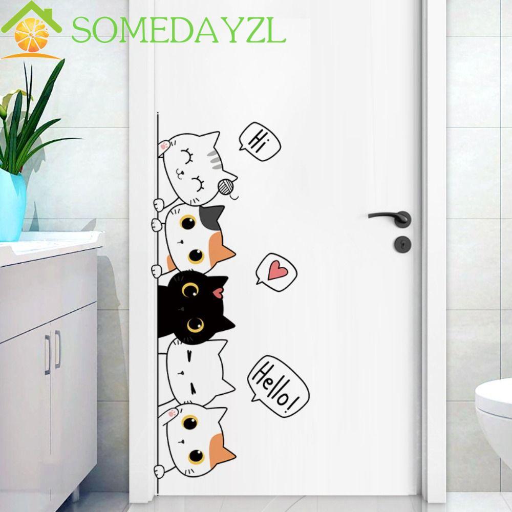 SOMEDAYZL สติ๊กเกอร์ติดผนังแมว, PVC Cute Wall Decals, Home Decor Self-กาวสร้างสรรค์ที่ถอดออกได้วอลล์เปเปอร์เด็ก