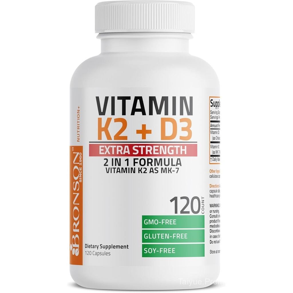 Bronson Vitamin K2 (MK7) พร้อม D3 เสริมความแข็งแกร่งเป็นพิเศษ สุขภาพกระดูกและหัวใจ สูตรไม่ใช่จีเอ็มโ