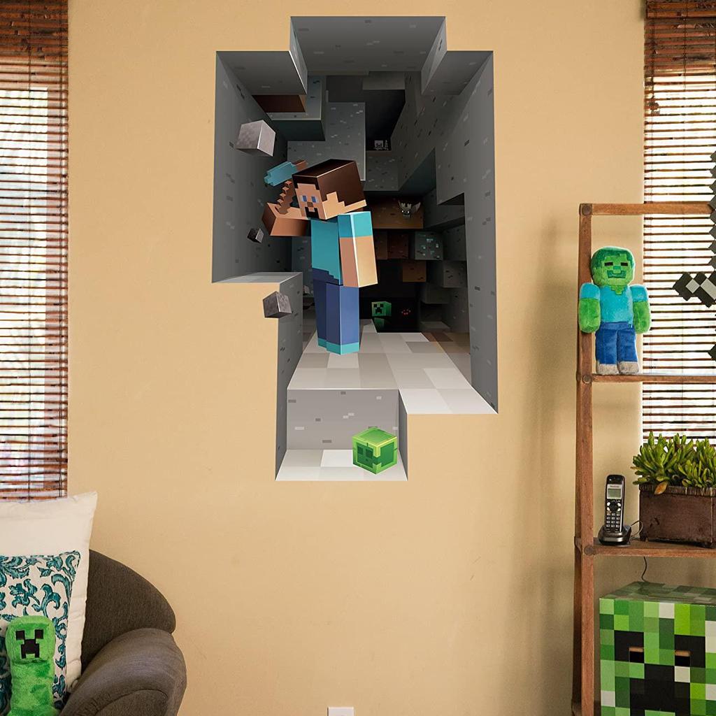 Minecraft สติ๊กเกอร์ติดผนัง 3D สามมิติสติกเกอร์ความรู้สึก mc Self-Adhesive ห้องนอนหอพักกันน้ําตกแต่ง