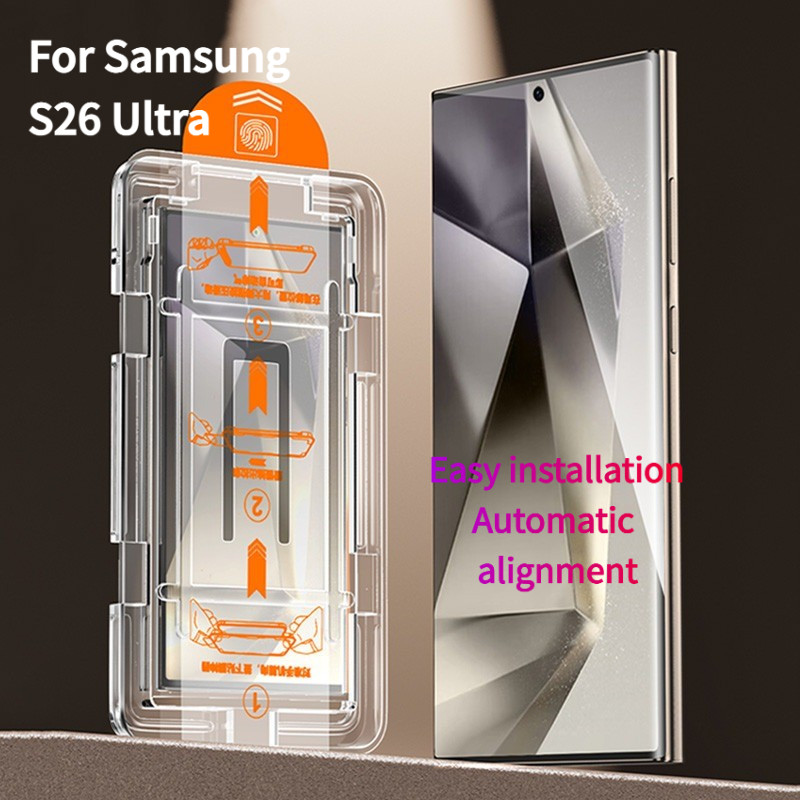 ฟิล์มกระจก Samsung S25 Ultra ปลดล็อคด้วยลายนิ้วมือ Samsung Galaxy S26 Ultra S24 S23 S22 S21 S26Ultra Plus FE ครอบคลุมเต็มรูปแบบหน้าจอป้องกันฝุ่นฟรี