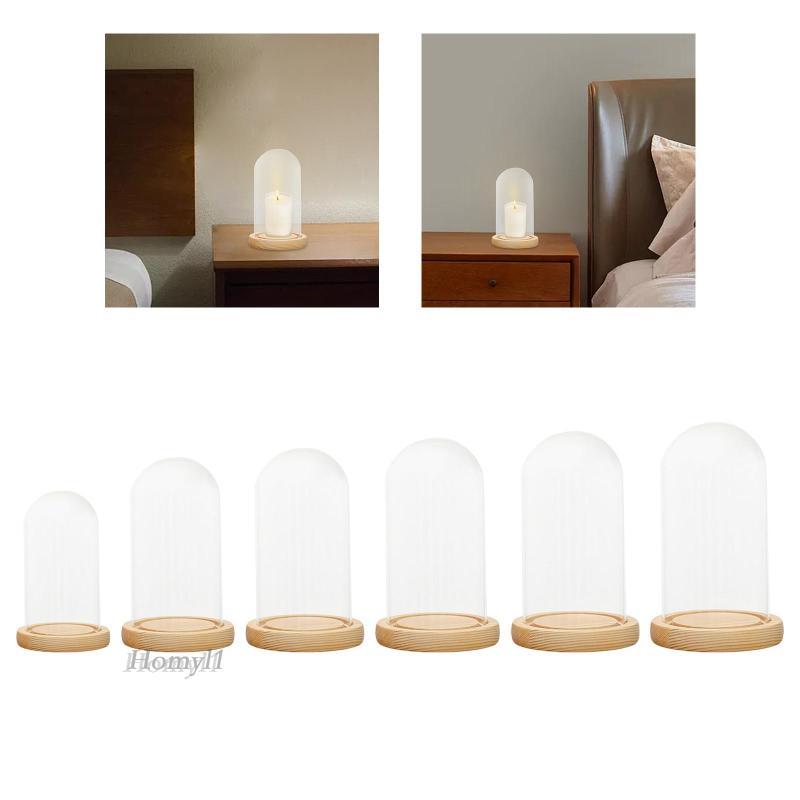 [Homyl1] Glass Dome Bell Cloche Wood Base Round Centerpiece Dome Portable Versatile