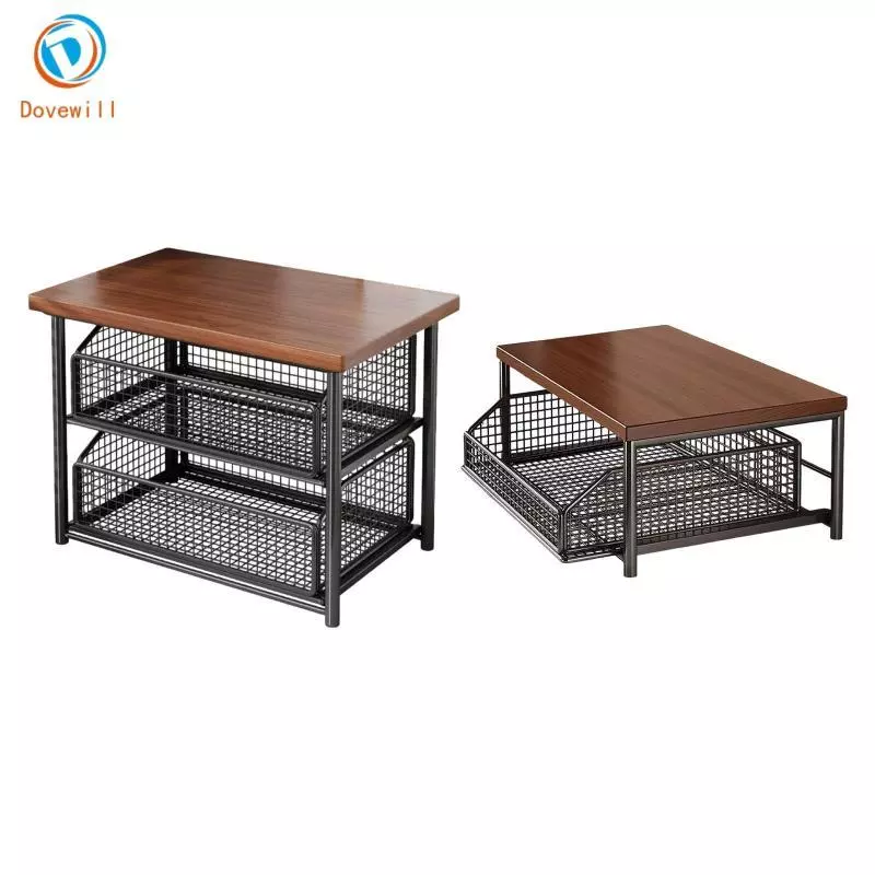 [Dovewill] Coffee Station Organizer Coffee Bar Counter Shelf with Drawer Iron Wood Pod Holder Multifunctional Rack เหมาะสําหรับโฮมออฟฟิศ Pantry