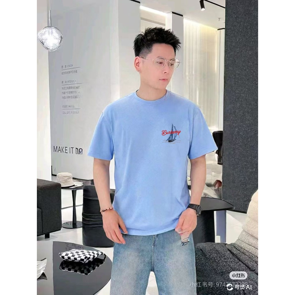 Burber @ ry2026 Star คลาสสิกรอบคอแขนสั้นเสื้อยืดผู้ชายผู้หญิง Original Design Bottoming ด้านใน Match