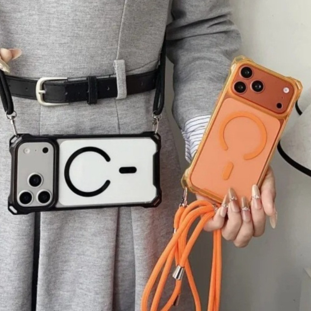 การออกแบบโดรนสายรัดCrossbodyมุมเคสโทรศัพท์โปร่งใสสําหรับIPhone17 Air 12 13 16 15 14 Pro Max Plusรองรับแม่เหล็กชาร์จไร้สายกันกระแทกฝาครอบป้องกัน
