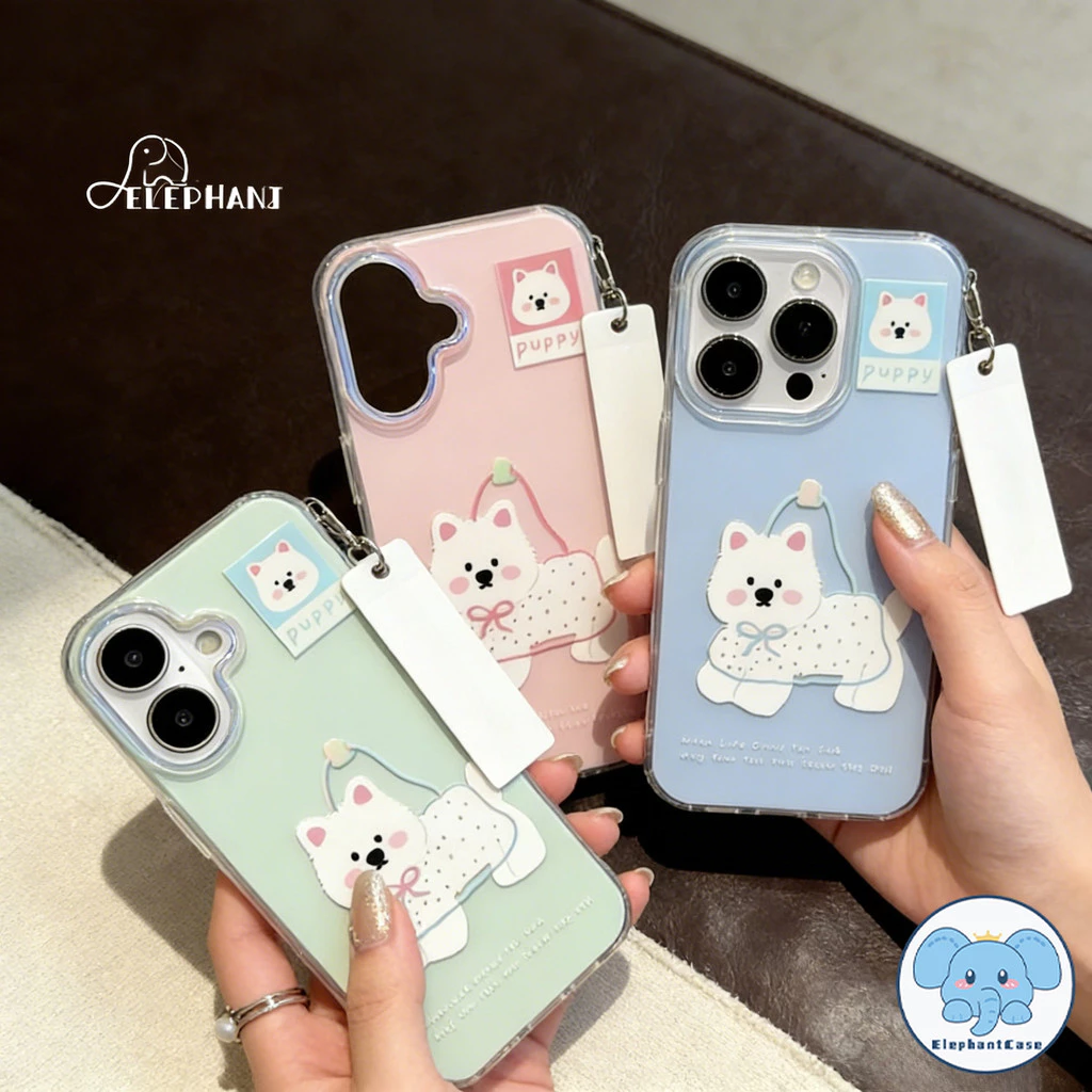 เคสไอโฟน 17 16 13 สำหรับ IPhone 17 13 15 16 11 14 12 Pro Max 15 16 14 Plus เคสIMD ลายสุนัขจุดโบว์สีพาสเทลน่ารักฮิต