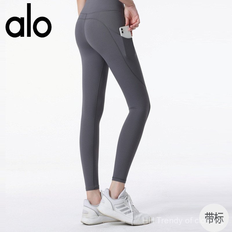 Alo Yoga 女士高腰露背瑜伽裤，带口袋提臀运动裤，适用于瑜伽训练和运动。