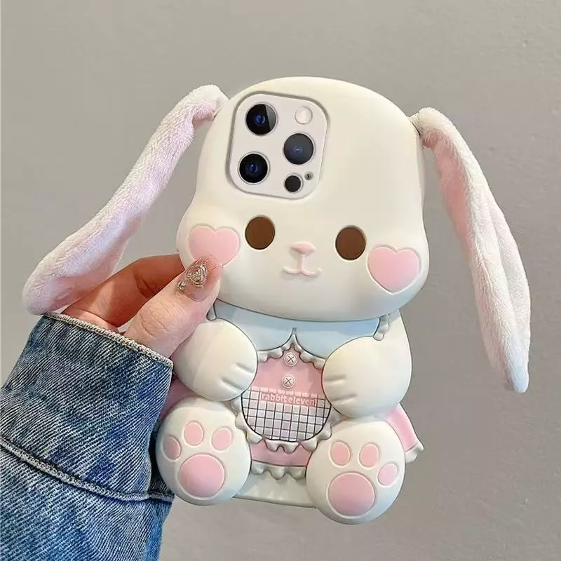 3ง หูตุ๊กตาน่ารักการ์ตูนสุนัขซิลิโคนเคสโทรศัพท์สําหรับ ไอโฟน 17 16 15 14 13 12 11 มือโปร สูงสุด ปลอกการ์ตูนสัตว์ซิลิโคนอ่อนนุ่มฝาครอบป้องกันสําหรับ ไอโฟน16โปรแม็กซ์ ก