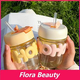 300ML Double Drink Glass Water Cup With Straw Glass Cup Glass Bottle Coffee Cup Resistant Straw Cup