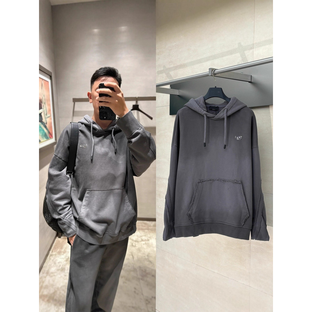 JLUY FEEN 25Early Autumn New FD Metallic Letter Print Hoodie with Ribbon, Unisex, Trendy