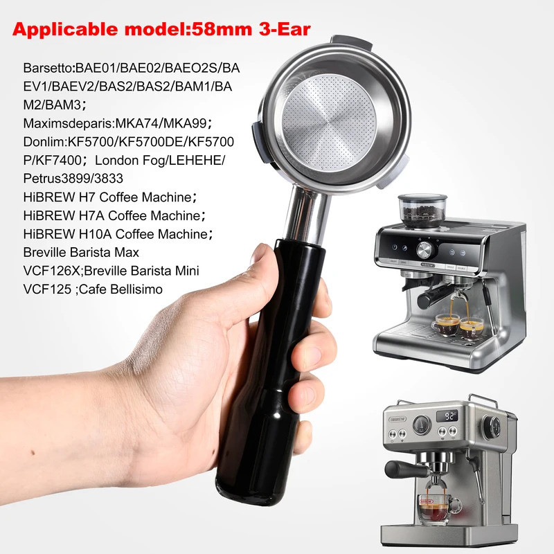 58 มม. 3 หูสําหรับ Hibrew h7 h7a h10a Espresso Bottomless Portafilter Breville Barista Max/Mini/Sign