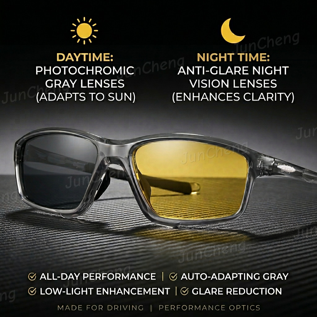 กลางแจ้ง Night Vision Goggles Photochromic Sunglasse สําหรับผู้ชายผู้หญิงกีฬาสี่เหลี่ยมผืนผ้า UV Res