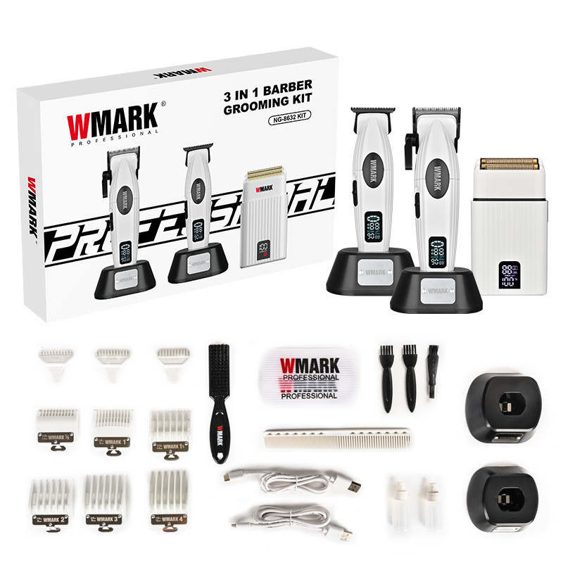 WMARK ของ-8638 ชุดกรรไกรตัดเล็บสามในหนึ่งเดียว-อุปกรณ์ตัดผมแบบชาร์จไฟได้-ตัวโลหะผสมสังกะสีพร้อมจอแสด