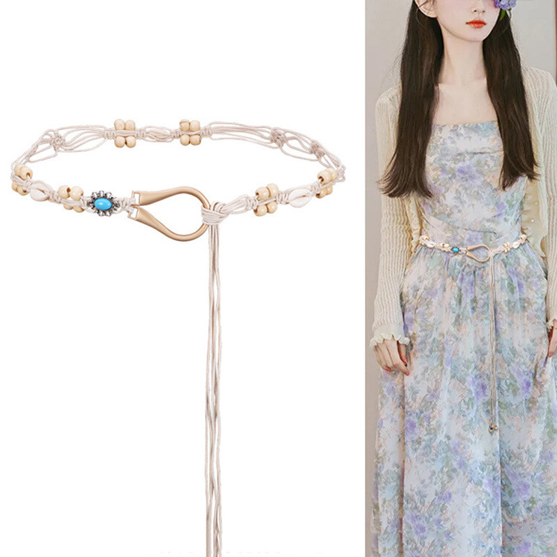 波西米亚民族风腰链配饰女腰绳系带复古装饰配连衣裙子编织细腰带Bohemian Ethnic Style Waist Chain Accessories Women's Waist Rope  miba