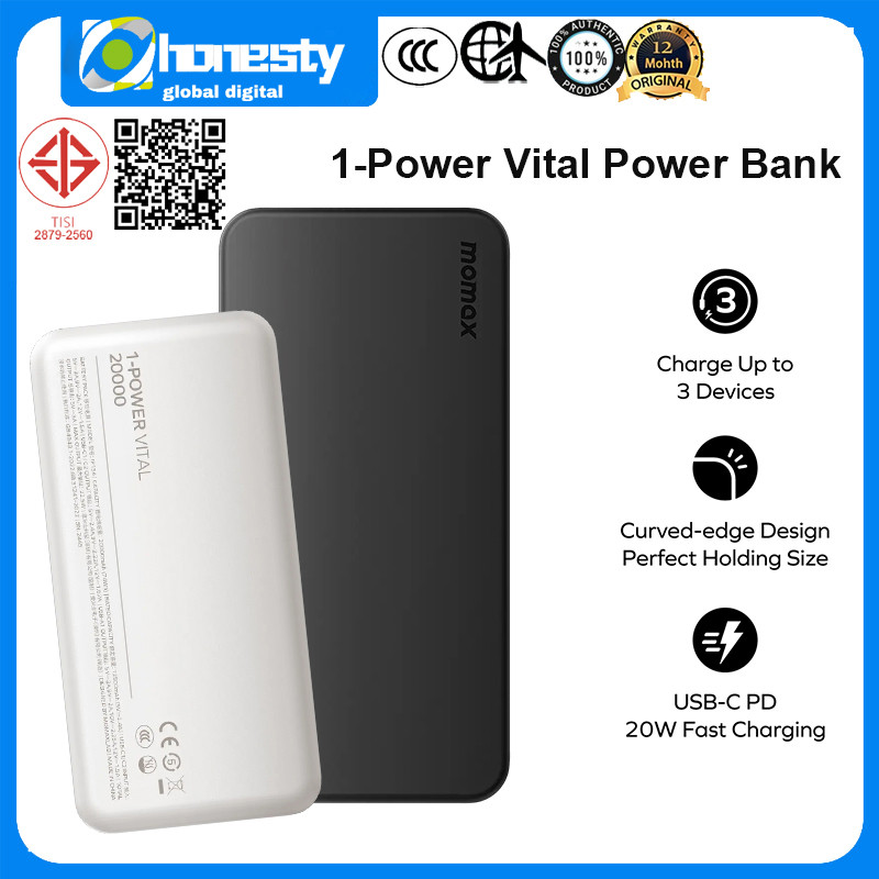 Momax 1-Power Vital Power Bank 20000mAh PD 22.5W Fast Charging Powerbank พร้อมจอแสดงผลอัจฉริยะ